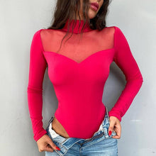 Load image into Gallery viewer, Women's New Color Mesh Splice Long Sleeve Versatile Bottom Slim Top
