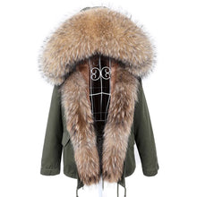 Load image into Gallery viewer, Winter Women Natural Fur Coat Real Raccoon Fur Collar