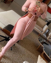 Load image into Gallery viewer, Sexy Two Piece Outfits Solid Knotted Top & High Waist Pants Set