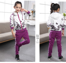 Load image into Gallery viewer, Set Clothes Jacket Floral Zipper Pants Tracksuit For Girls