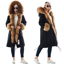 Load image into Gallery viewer, Winter Woman Natural Fur Overcoat Plus Size Black Park Raccoon Real Fur Lining Coats Long