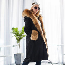 Load image into Gallery viewer, Winter Woman Natural Fur Overcoat Plus Size Black Park Raccoon Real Fur Lining Coats Long