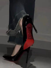 Load image into Gallery viewer, Black with Red Background High Heels Women's Stiletto Heel New Fancy Elegant Pointed Toe