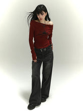 Load image into Gallery viewer, Young Adult Early Autumn Sexy Chic Slant Shoulder Long Sleeves Tops