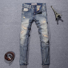 Load image into Gallery viewer, Ripped Autumn and Patch Stretch Slim men's Jeans.