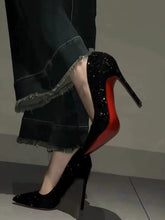 Load image into Gallery viewer, Black with Red Background High Heels Women's Stiletto Heel New Fancy Elegant Pointed Toe