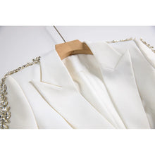 Load image into Gallery viewer, Luxury Office Lady Suit Rhinestone Shoulder Long Sleeve Line Single Button Blazer Solid Flared Pants Women 2Pcs
