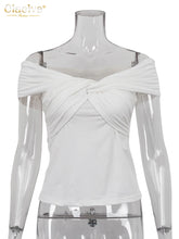 Load image into Gallery viewer, Clacive Bodycon White Knitted Women Top 2024 Summer Sexy V-Neck Short Sleeve Shirt Elegant Slim Chic Tops Female Clothing