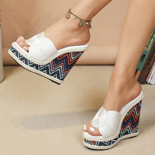 Load image into Gallery viewer, Women Open Toe Weave Solid Platform Wedges Slippers Fashion High Heel