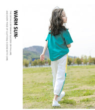Load image into Gallery viewer, Girls Summer Short Sleeve Shirts+Full Length Pants 2pcs Sets