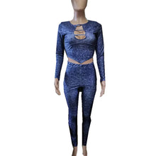 Load image into Gallery viewer, Women Sexy Hollow Out Long Sleeve Crop Top + Pencil Pants Slim