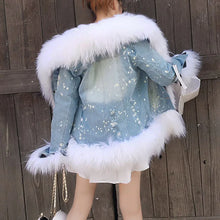 Load image into Gallery viewer, 2023 Maomaokong Natural wool lined with luxurious wool fur collar denim coat winter casual warm fashion short fur jacket Women