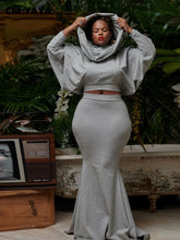 Load image into Gallery viewer, Women High Waist Mermaid Midi Maxi Skirt and Batwing Long Sleeve Hooded Top