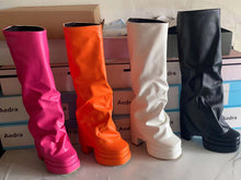 Load image into Gallery viewer, Wide Fit Overlay Shoes Women High Chunky Heel Knee High Platform Boots