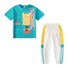 Load image into Gallery viewer, Girls Summer Short Sleeve Shirts+Full Length Pants 2pcs Sets