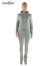 Load image into Gallery viewer, Tracksuit Two Piece Set For Women Long Sleeve Black Hoodies Casual Flare Pants