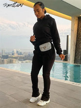 Load image into Gallery viewer, Tracksuit Two Piece Set For Women Long Sleeve Black Hoodies Casual Flare Pants