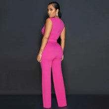 Load image into Gallery viewer, Fashion Diamonds Hot Rhinestones with Belt Wide Leg Jumpsuit Women