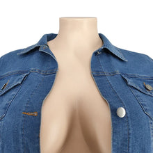 Load image into Gallery viewer, Denim Plus Size Sets Women 2 Piece Set Puff Long Sleeve Jacket Stretch Stacked Jeans Fall Winter Clothes Wholesale Dropshipping