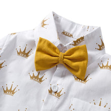 Load image into Gallery viewer, Boys Formal  Suit Crown Printed Shirt with Bow Leather Belt
