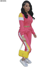 Load image into Gallery viewer, Women Colorful Patchwork Zipper Up Jackets Pencil Pants Suits