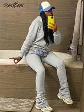 Load image into Gallery viewer, Tracksuit Two Piece Set For Women Long Sleeve Black Hoodies Casual Flare Pants