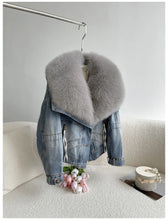 Load image into Gallery viewer, Women Winter New Fox Fur Collar Denim Down Jacket Short Casual White Goose
