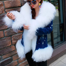 Load image into Gallery viewer, 2023 Maomaokong Natural wool lined with luxurious wool fur collar denim coat winter casual warm fashion short fur jacket Women