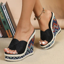Load image into Gallery viewer, Women Open Toe Weave Solid Platform Wedges Slippers Fashion High Heel