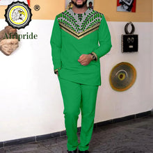 Load image into Gallery viewer, African Suit for Men Embroidery Jacket and Trousers 2 Piece Set Dashiki Outfits