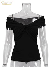 Load image into Gallery viewer, Clacive Bodycon White Knitted Women Top 2024 Summer Sexy V-Neck Short Sleeve Shirt Elegant Slim Chic Tops Female Clothing