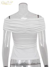 Load image into Gallery viewer, Clacive Bodycon White Knitted Women Top 2024 Summer Sexy V-Neck Short Sleeve Shirt Elegant Slim Chic Tops Female Clothing