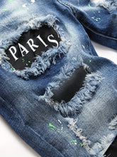 Load image into Gallery viewer, Men y2k Stretchy Denim jeans Ripped Skinny Letter Print elastic waist Casual