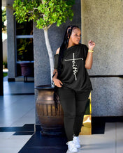 Load image into Gallery viewer, Women 2pcs Set Faith Letter T-shirt and Leggings Pants