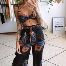 Load image into Gallery viewer, Women Two Pieces Set Butterfly Graphic Print Crop Top & Wide Leg Pants