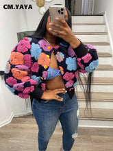 Load image into Gallery viewer, CM.YAYA Elegant Women Button Front Floral Appliques Long Sleeve Jacket Thick Warm INS 2022 Winter Streetwear Fashion Outwear