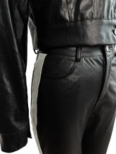 Load image into Gallery viewer, Women Color Patchwork Leather Two Piece Set Turn Down Collar Long Sleeve Single Breasted Jacket