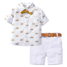 Load image into Gallery viewer, Boys Formal  Suit Crown Printed Shirt with Bow Leather Belt