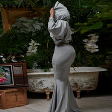 Load image into Gallery viewer, Women High Waist Mermaid Midi Maxi Skirt and Batwing Long Sleeve Hooded Top