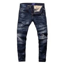 Load image into Gallery viewer, Fashion Men Jeans Retro Dark Blue Elastic Slim Fit Ripped Jeans