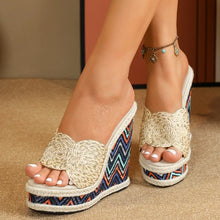 Load image into Gallery viewer, Women Open Toe Weave Solid Platform Wedges Slippers Fashion High Heel