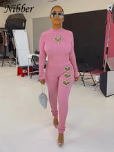 Load image into Gallery viewer, Two Piece Set Women Casual Love Shaped Diamond O-Neck Top + Pencil Leggings Outfit Suit