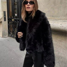 Load image into Gallery viewer, Women Fur Coat Warm Winter Long Sleeve Turndown Collar Fashion Black