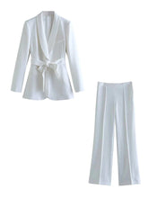 Load image into Gallery viewer, Women's New Fashion Suit Retro Long-Sleeved V-Neck Belt Blazer High-Waisted Wide-Legged Pants