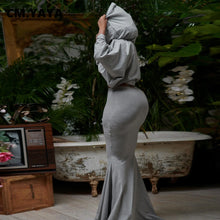 Load image into Gallery viewer, Women High Waist Mermaid Midi Maxi Skirt and Batwing Long Sleeve Hooded Top