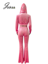 Load image into Gallery viewer, Sexy Two Piece Set Women Long Sleeve Zipper Cropped Hoodie Flare Pants