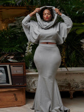 Load image into Gallery viewer, Women High Waist Mermaid Midi Maxi Skirt and Batwing Long Sleeve Hooded Top