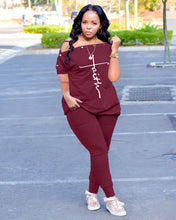 Load image into Gallery viewer, Women 2pcs Set Faith Letter T-shirt and Leggings Pants