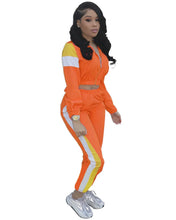 Load image into Gallery viewer, Women Colorful Patchwork Zipper Up Jackets Pencil Pants Suits