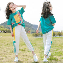 Load image into Gallery viewer, Girls Summer Short Sleeve Shirts+Full Length Pants 2pcs Sets